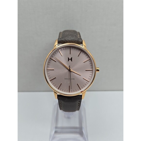 MVMT Boulevard Rosecrans 38mm Blush Dial Leather Quartz Watch New Battery